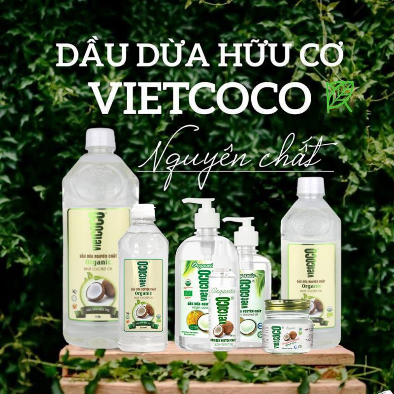 [Date 2022] Dầu Dừa Hữu Cơ Vietcoco Nguyên Chất Ép Lạnh - Organic Coconut Oil | 1L, 500ml, 250ml, Lọ Xịt, Thủy Tinh, PET