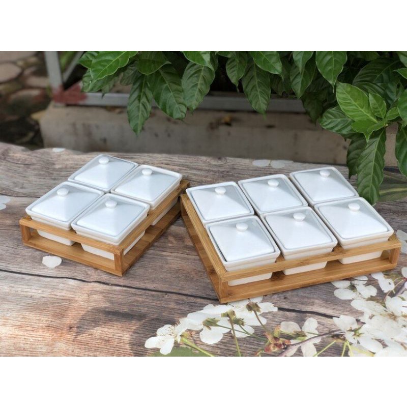 Bộ khay mứt gốm sứ Bát Tràng cao cấp 4 ngăn và 6 ngăn.Men trắng tinh khôi.