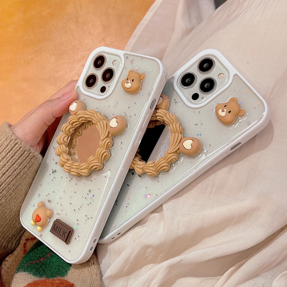 Ốp điện thoại TPU mềm chống sốc phối kim tuyến lấp lánh có gương trang điểm cho 13 12 11 Pro Max X Xs Max XR 8 7 Plus