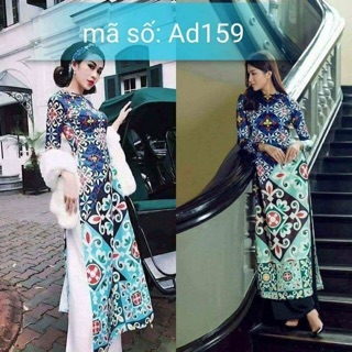 Có 4XL - Set Áo Dài Cô Ba Sài Gòn hoạ tiết gạch men BIG SIZE AD159