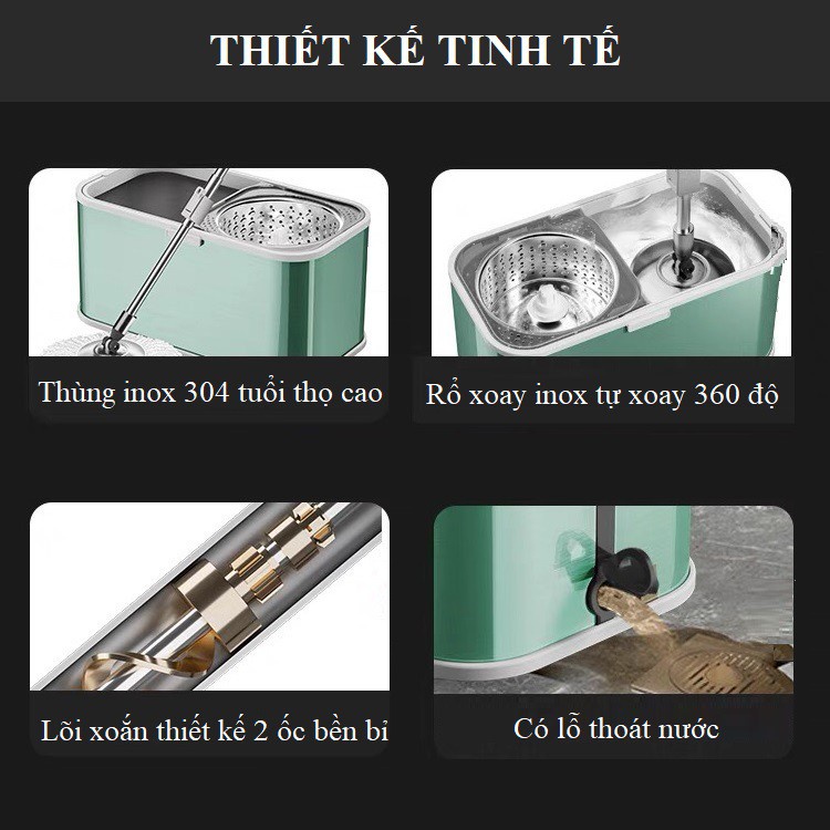 CHỔI LAU NHÀ THÔNG MINH 360 ĐỘ INOX CAO CẤP THẾ HỆ MỚI - CÂY LAU NHÀ CHẾ ĐỘ TỰ VẮT- Shop Cát Tường Bảo Hành 6 Tháng
