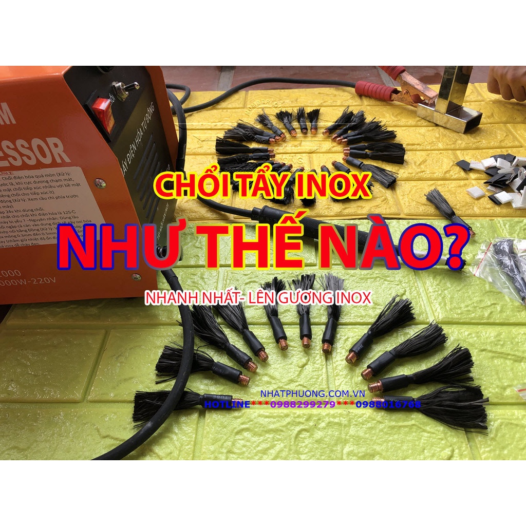 Bộ 2 Chổi Tẩy Mối Hàn Inox, Chổi Điện Hóa Mối Hàn Inox- Tẩy được trên 6 tấn Inox, được hướng dẫn kinh nghiệm đánh bóng