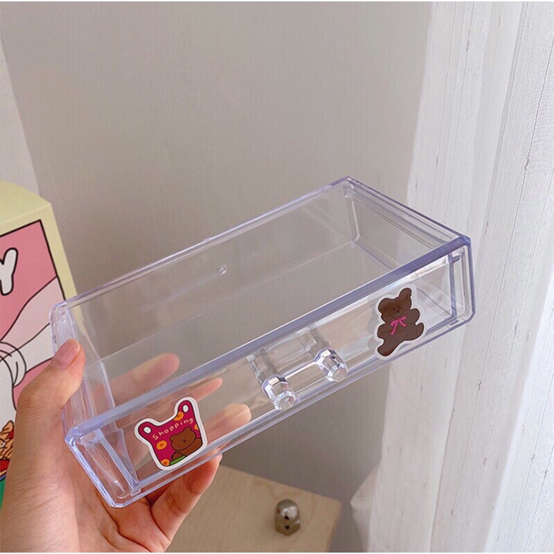 Tủ Trong Suốt Mini Để Bàn Đa Chức Năng Có Ngăn Kéo.