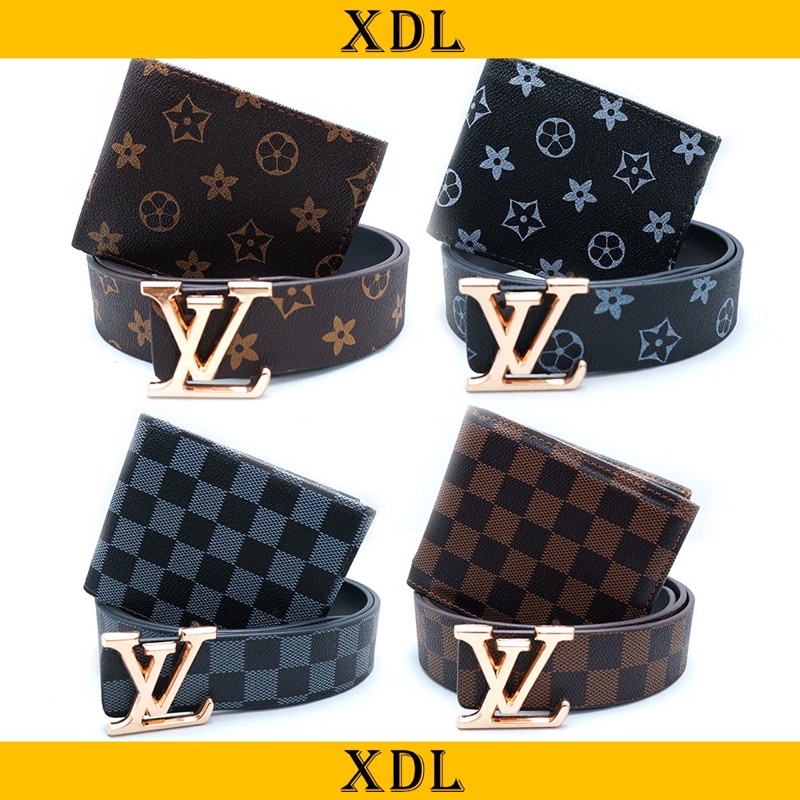 combo thắt lưng nam LV và ví LV caro đen - combo ví dây lưng Lv da Pu cao cấp mặt kim loại nguyên khối
