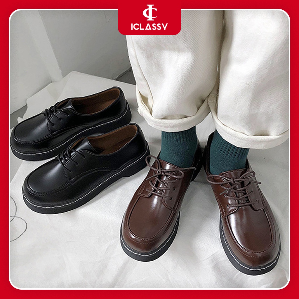 Giày Oxford Nữ Ulzzang Vintage, Giày Búp Bê Mary Jane Buộc Dây Mũi Tròn Phong Cách Retro, Hàn Quốc - Iclassy_shoes