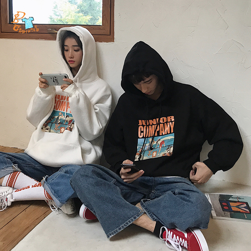 Áo Hoodie Dáng Rộng In Hình Cá Tính Phong Cách Hàn Quốc Cho Cặp Đôi