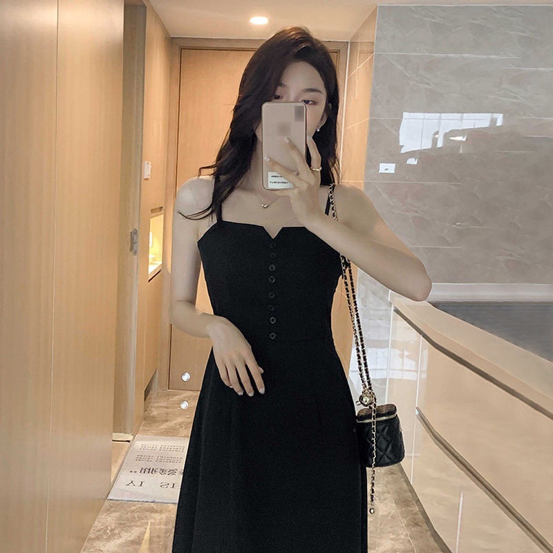 IELGY    Đầm Đen Hở Vai Phong Cách Hàn Quốc Cho Nữ