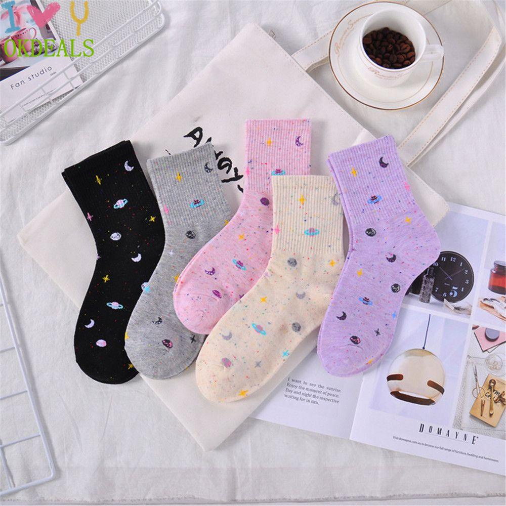 Vớ ống cao vừa in họa tiết hành tinh/ vũ trụ phong cách Hàn Quốc nhiều màu lựa chọn thời trang cho nữ