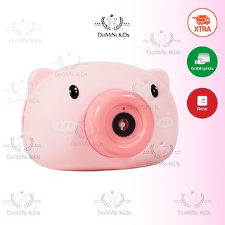 Máy chụp hình bong bóng Heo con dễ thương có nhạc và đèn, tặng kèm dây đeo và 2 lọ xà phòng bong bóng