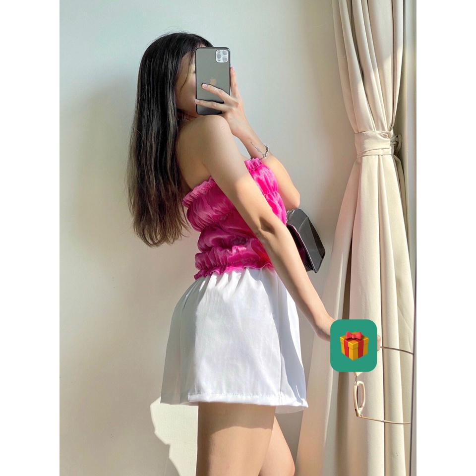Áo ống kiếng croptop nhúm cực xinh , chất voan kiếng mềm mát