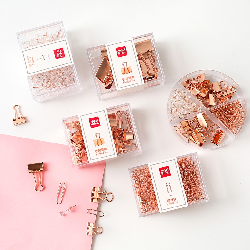 Deli. Set 160 Kẹp Giấy Màu Vàng Hồng Đa Chức Năng