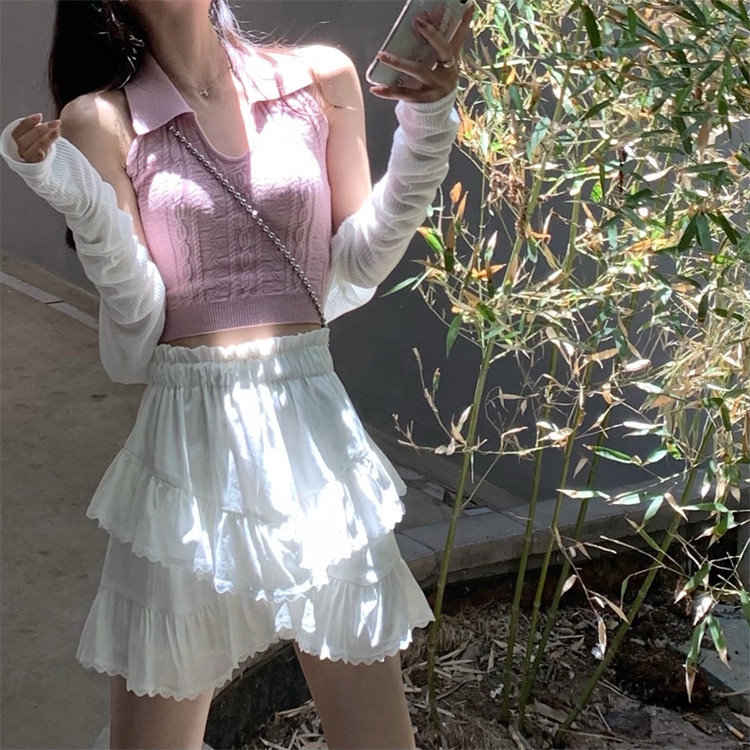 SUXI Áo Croptop Dệt Kim Màu Trơn Đơn Giản Thời Trang Hàn Quốc