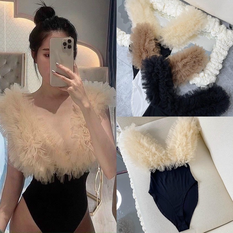 Áo bodysuit phối lưới cổ V | WebRaoVat - webraovat.net.vn