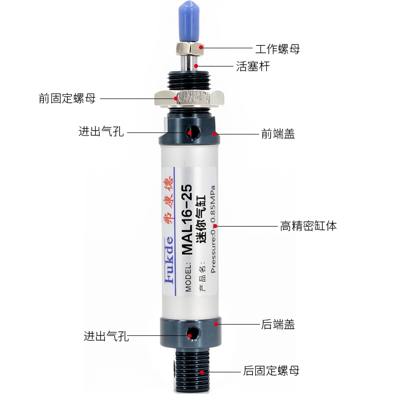 Xi lanh hơi bằng hợp kim nhôm hình tròn 32 * 25X50 / 75 / 100 / 200