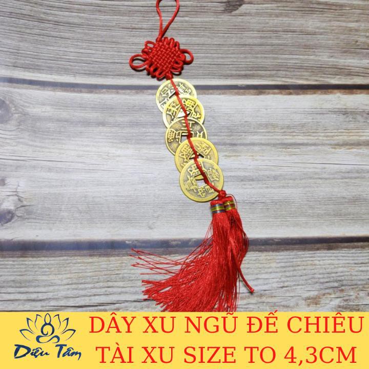 (Size To 4,3cm) Xâu Dây Tiền Xu Ngũ Đế - Tam Tài - Quà Tặng Quà Lưu Niệm - Treo Làm Vật Phẩm Phong Thuỷ Hoa Mai 5 Cánh