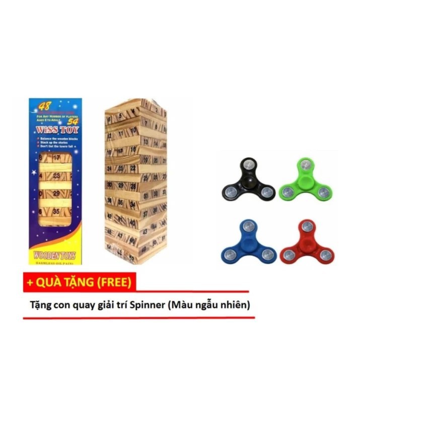 Bộ đồ chơi rút gỗ giải trí thông minh 54 thanh WissToy + Tặng con quay giải trí Spinner (Màu ngẫu nhiên)