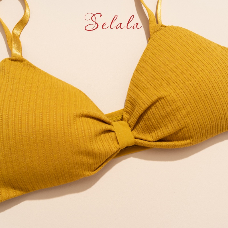 Áo Bra Cotton Selala Không Gọng Đệm Mỏng Thắt Nơ 2 Dây BR04