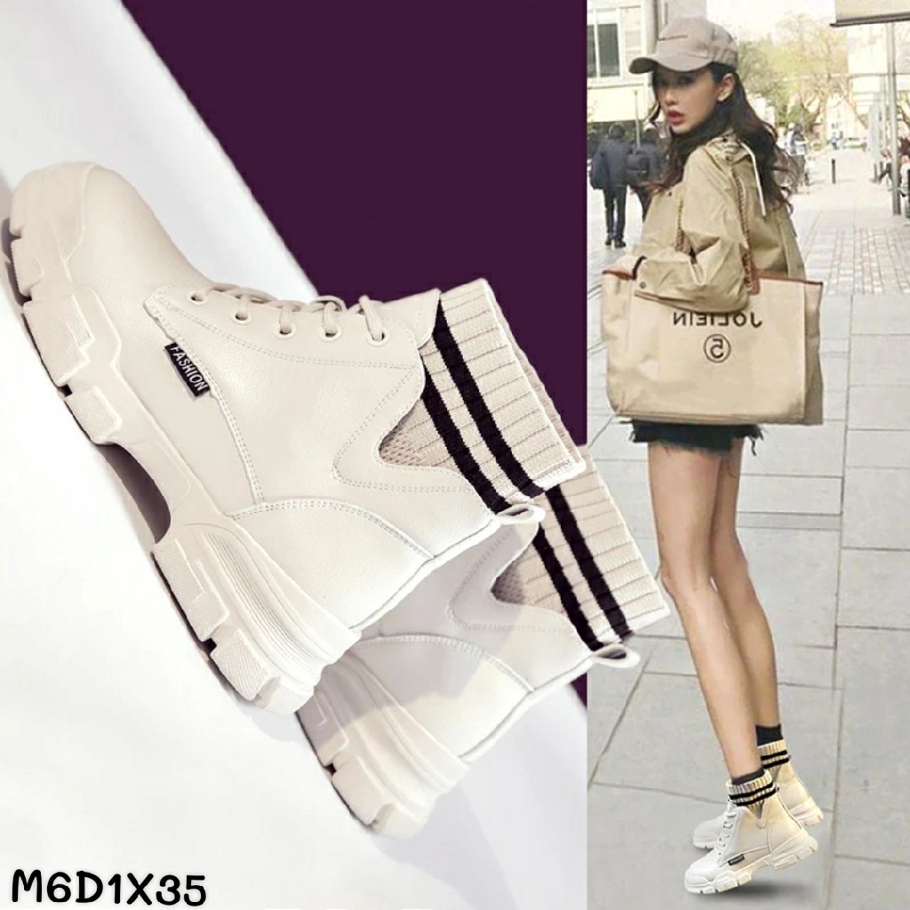 [New Fashion] Boot Nữ Chất Da Mềm Cổ Phối Chun Len Fashion M6 (Fullbox)