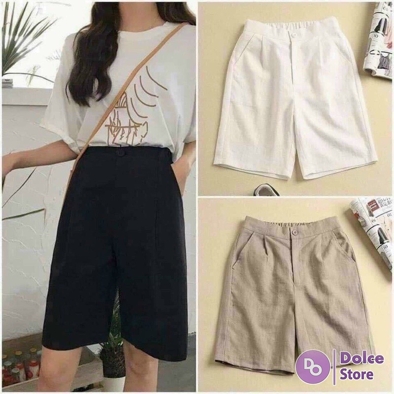 Quần short đũi cạp chun giả cúc Dolce