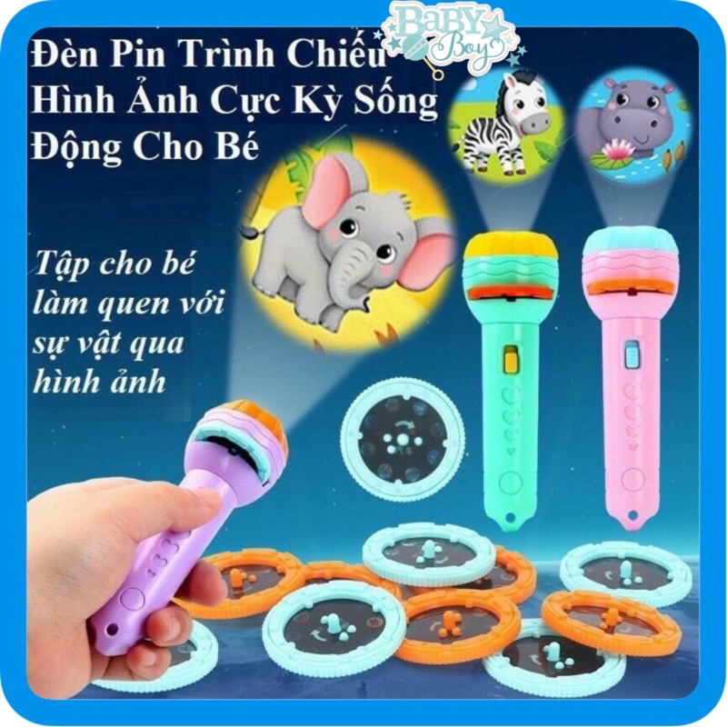 Đèn pin chiếu 80 hình ảnh động vật siêu nhân hoạt hình cho bé – Đồ chơi học tập và giải trí