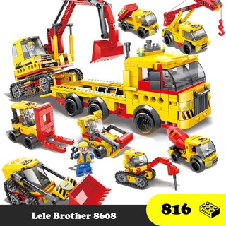 Đồ chơi trẻ em lego lắp ráp Đội xe xây dựng thành phố 8in2 Lele Brother 8608