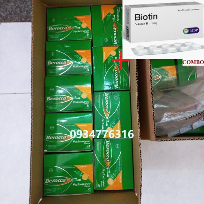 Combo Biotin 5mg+ VIÊN SỦI BEROCCA tuýp  10 viên.hộp 24 viên