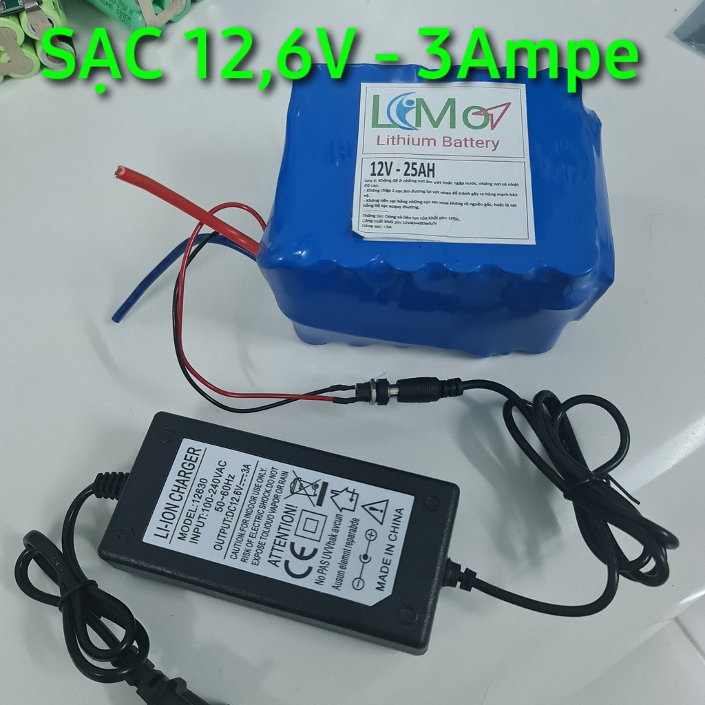 Sạc Pin 12V 3A. Chuyên sạc pin Lithium, pin sắt, bình acquy pin 12,6V. Có đèn báo, Đầy tự ngắt - LIMO