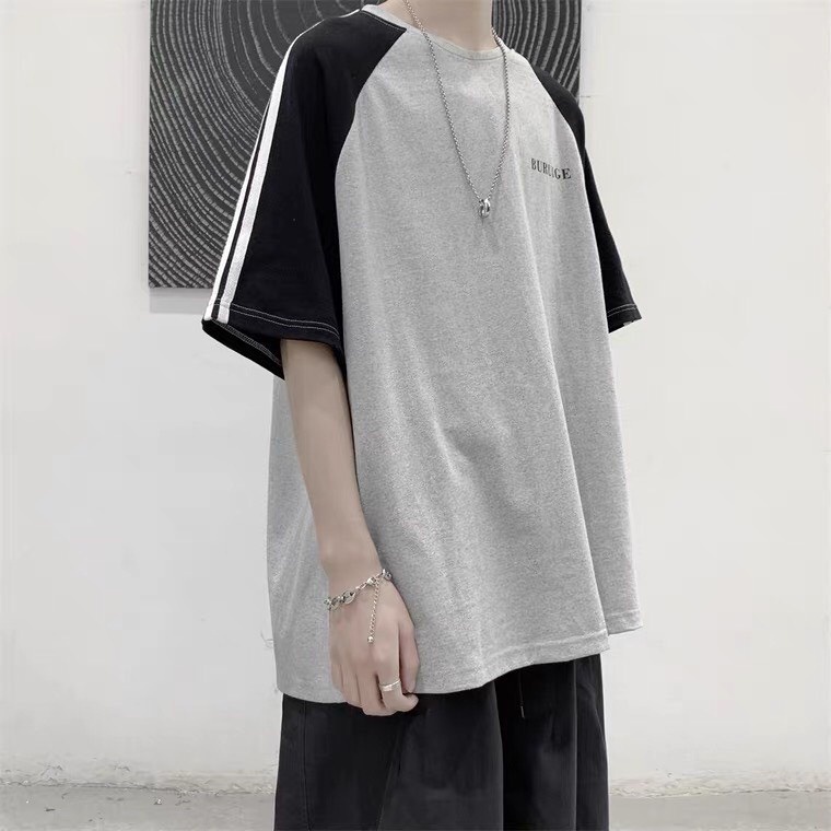 Áo thun tay lỡ nam nữ đều mặc được màu phối viền chất cotton thoáng mát không phai màu