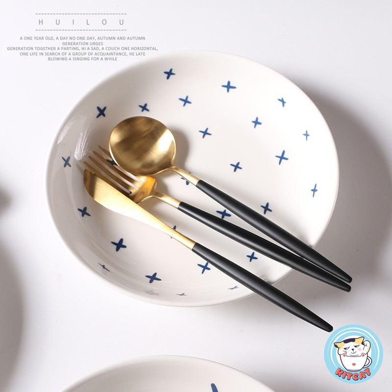 SIZE LỚN 21CM - Đĩa sứ trắng sâu lòng hoạ tiết ngộ nghĩnh dày dặn cao cấp KITCAT STORE