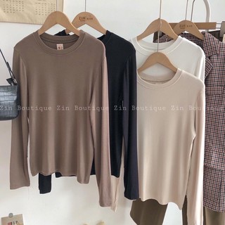 Áo thun dài tay cổ tròn màu basic