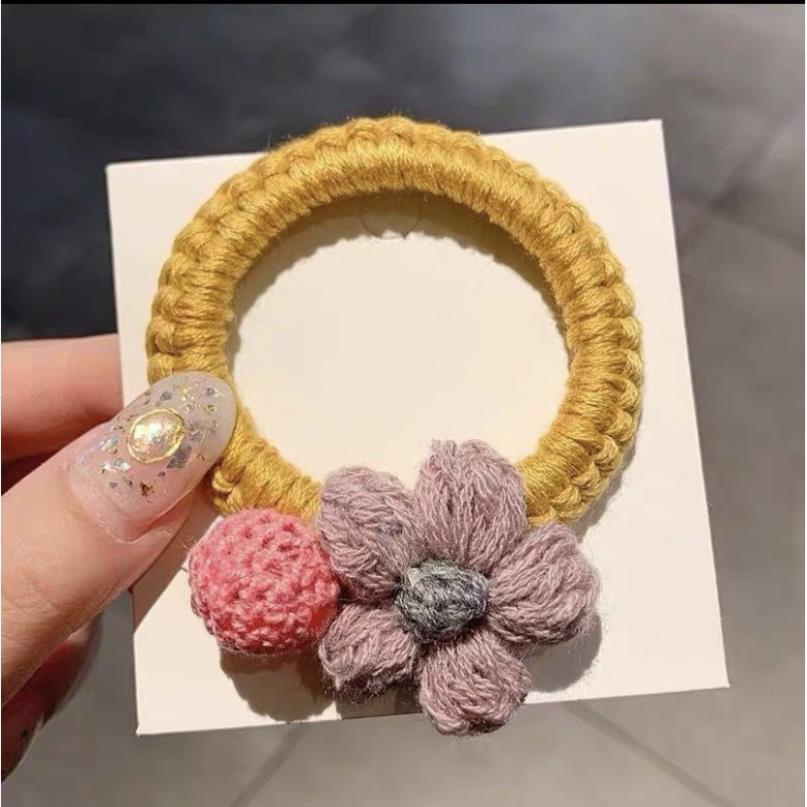 (0194) Chun Buộc Tóc Len Hoa Màu Sắc Vintage Dễ Thương Dành Cho Nữ
