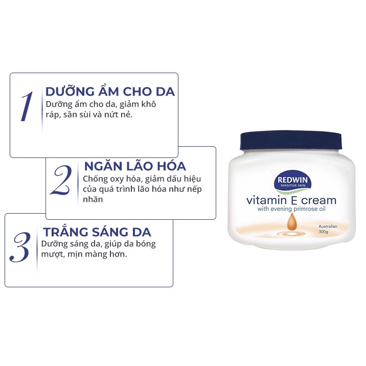 Kem dưỡng da úc chính hãng giúp da mềm mịn sáng bóng hết khô nứt nẻ Redwin Vitamin E Cream 300g Úc chính hãng KD31