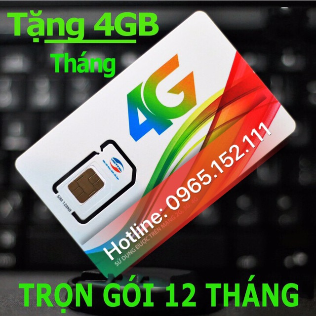 Sim vào mạng 4G tốc độ cao dùng trọn gói 1 năm. Không cần nạp thẻ