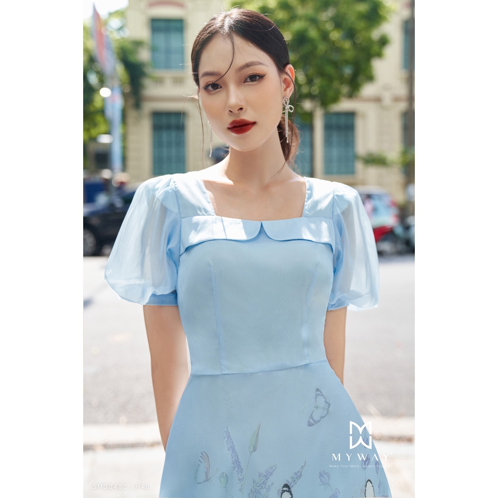 Đầm Nữ Thiết Kế MY WAY Dáng Xòe Hoa Tiết Tay Bồng Sang Trọng 9MD0850