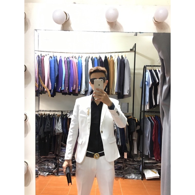 Bộ vest nam,Aó vest nam thời trang ,bộ suit màu trắng cao cấp lịch lãm cho phái mạnh, com lê blaze