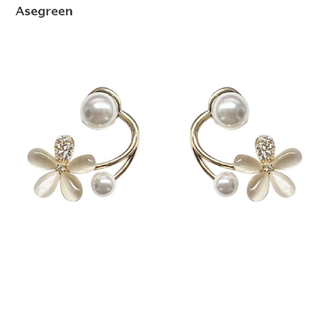 [Asegreen] Bông Tai Đinh Tán Kim Loại Hình Hoa Đính Ngọc Trai Thời Trang Xuân Hè Cho Nữ