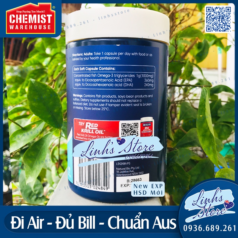 Dầu cá Bioglan Fish Oil 2000mg - 200 viên - Mẫu Mới