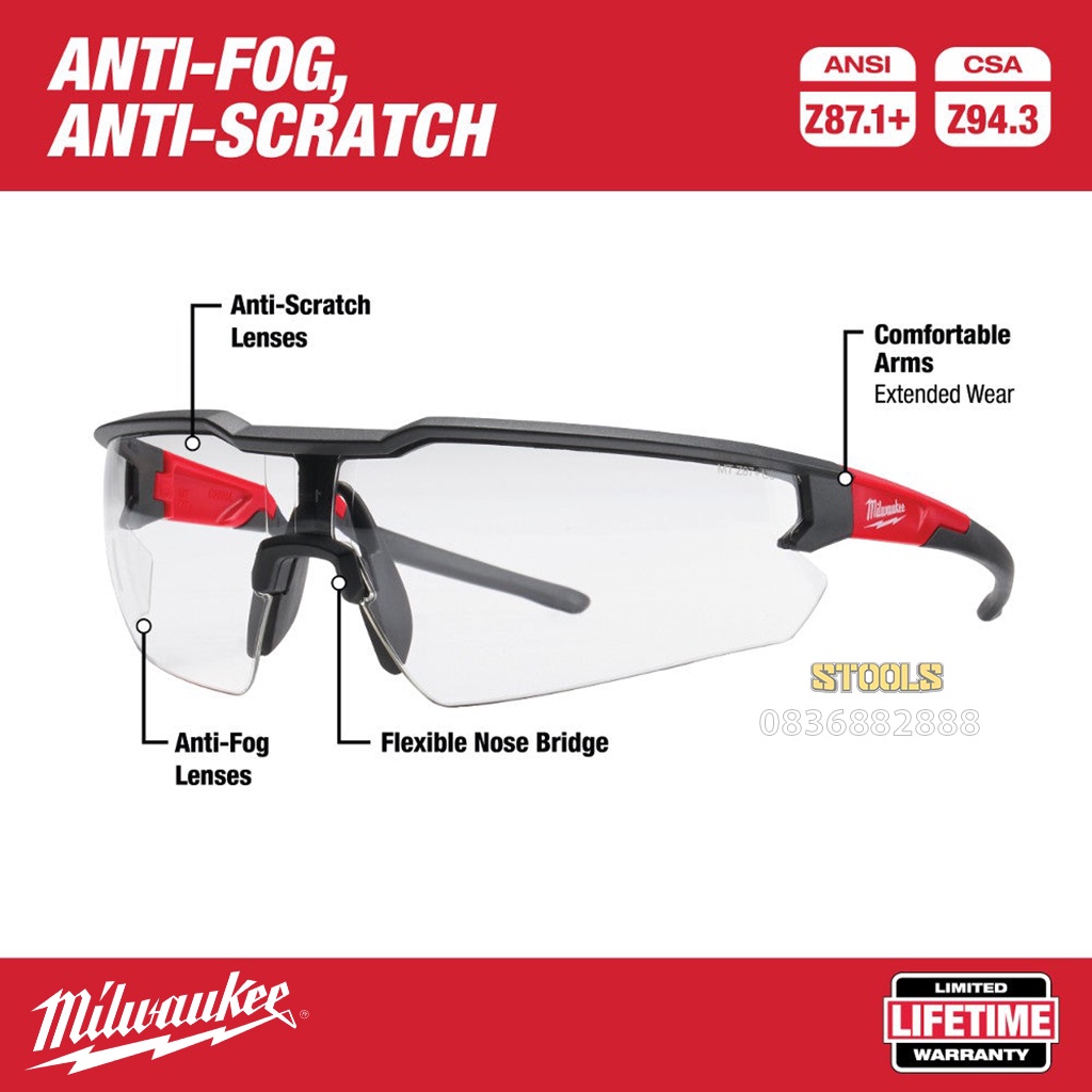 Kính bảo hộ trong Milwaukee hãng Mỹ, mắt kính đi xe chống hơi nước trầy xước vượt trội, chống bụi ngăn chặn tia UV