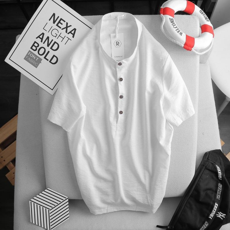 Áo Đũi Nam Cộc Tay Cổ Tàu Vải Đũi Thái, Form Chuẩn Mặc Mát Lạnh AD63 | BigBuy360 - bigbuy360.vn