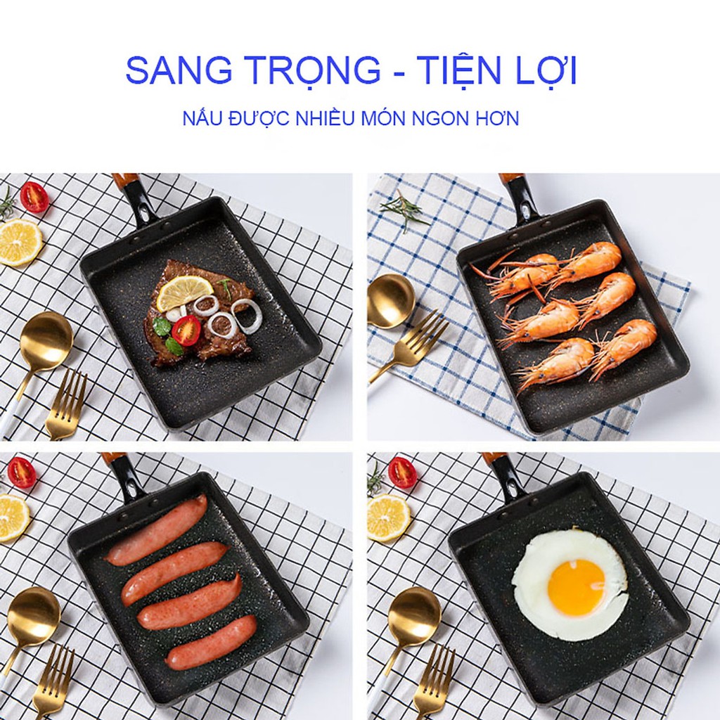 Chảo chống dính mini hình chữ nhật, chảo chiên trứng làm trứng cuộn cao cấp