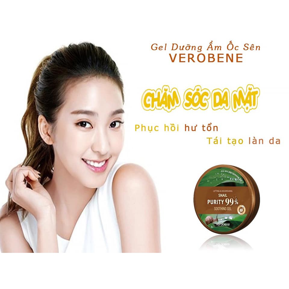 [CHÍNH HÃNG] KEM ỐC SÊN  SNAIL PURITY 99% SOOTHING GEL VEROBENE  HÀN QUỐC 300ML/HỘP