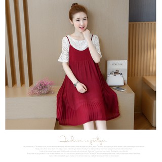 Đầm Bầu Công Sở Sét Váy Kiểu Dáng Hàn Quốc Xếp Ly Cao Cấp (Đỏ)