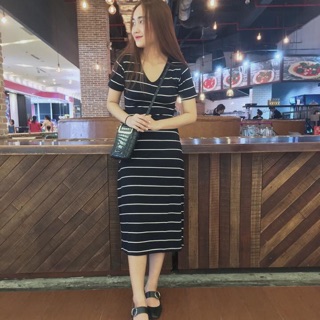 Đầm maxi thun cổ tim