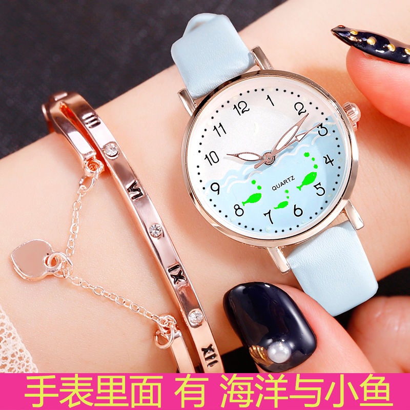 Đồng hồ đeo day phát quang dây da phong cách Hàn Quốc dành cho nữ