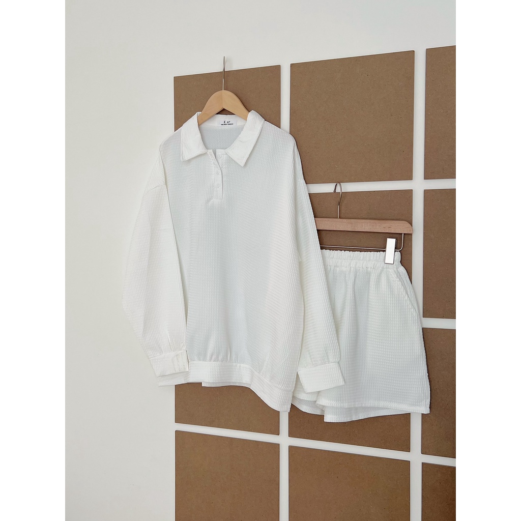Set áo polo tay dài + quần đùi chất xốp basic không nhăn phong cách Hàn Quốc Kozoda M89