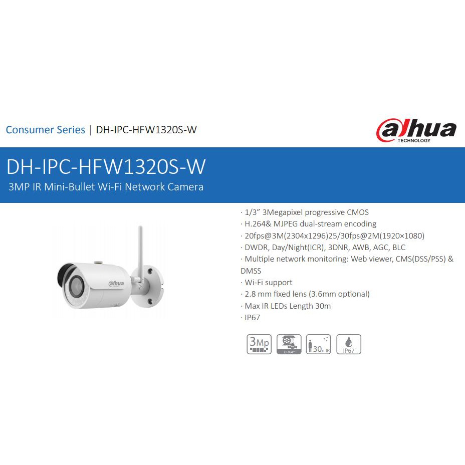 Camera IP Wifi 3MP Dahua IPC-HFW1320SP-W