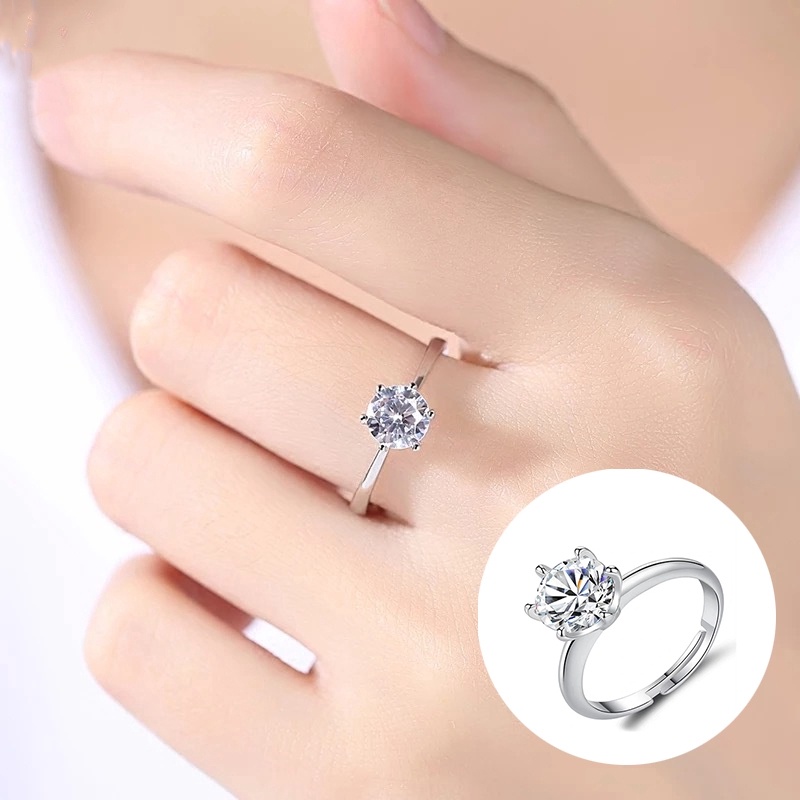 Nhẫn kim loại đính đá sang trọng 5 cạnh