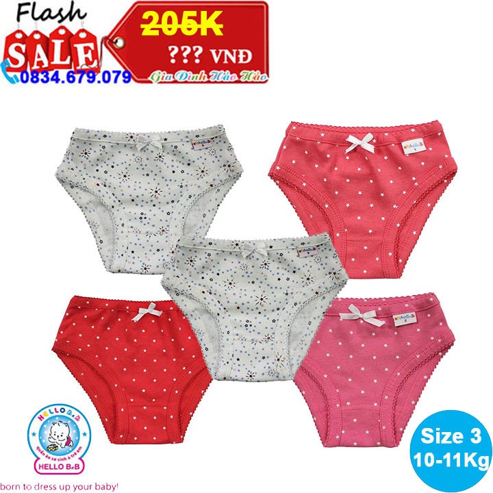 QL0961 - Hộp 5 Cái Quần chíp bé gái BabayOne HELLO B&amp;B - HELLO BB - SIZE 1 - Cho bé 6-