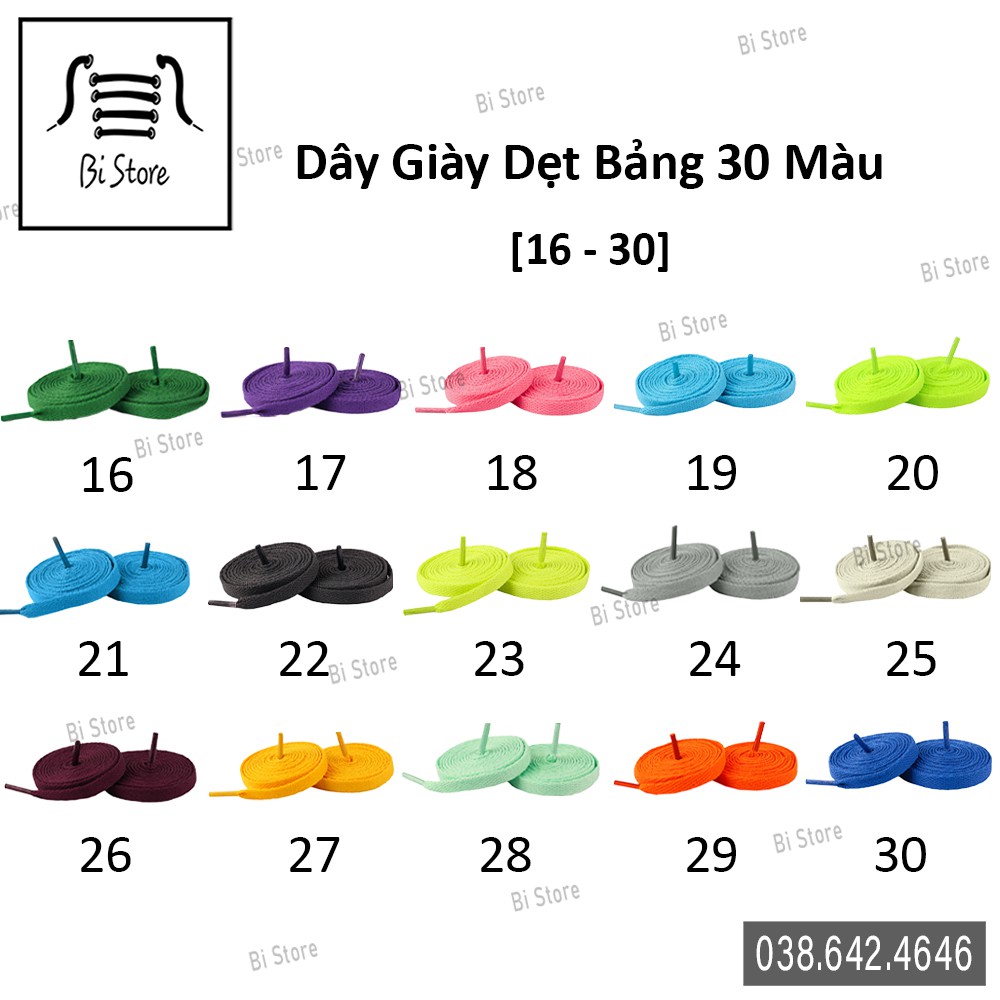 Dây giày dẹt thể thao sneaker giành cho mọi loại giày [𝟬𝟭 - 𝟭𝟱] [𝗕𝗮̉𝗻𝗴 𝟯𝟬 𝗺𝗮̀𝘂] [𝗕𝗮́𝗻 𝘁𝗵𝗲𝗼 𝗰𝗮̣̆𝗽]