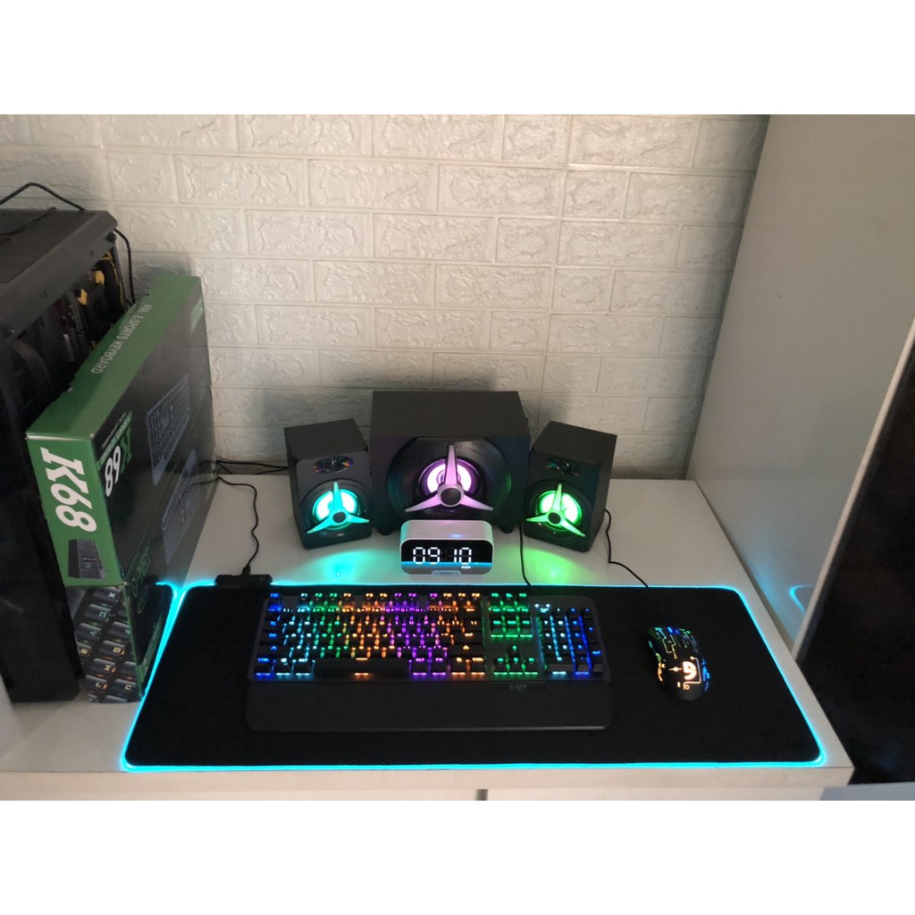 Combo Phím Cơ - Chuột Gaming - Loa RGB - Pad Led Tặng Loa Đồng Hồ Bluetooth, Đo Nhiệt Độ, Báo Thức